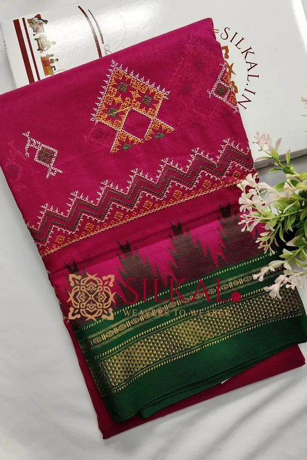 Ilkal_Kasuti_Tample_Border_Sarees_Code-_SKL03659