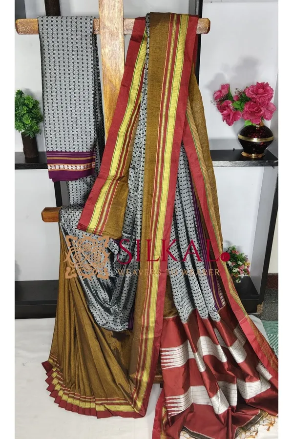 Ilkal_Khan_Viscose_Cotton__Saree_SKL03800