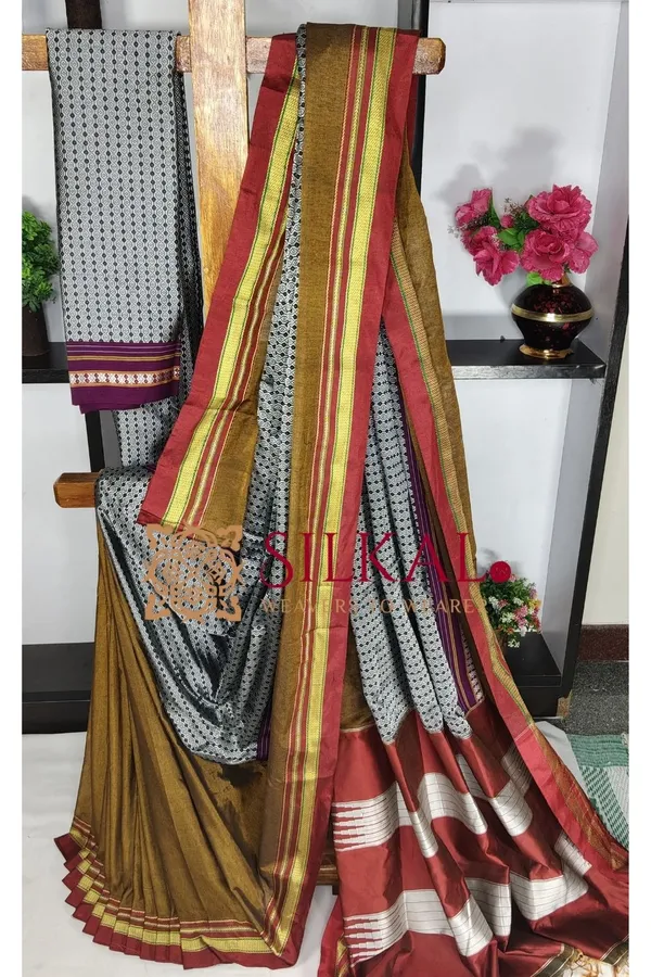 Ilkal_Khan_Viscose_Cotton__Saree_SKL03800