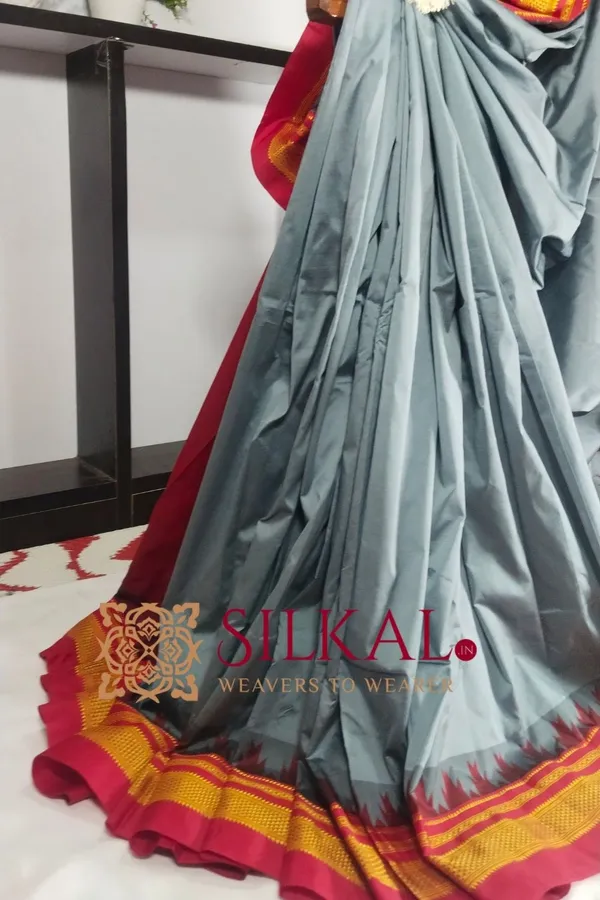 Ilkal_Poly_Cotton_Temple_Gadwal_Plain_Saree_SKL2094