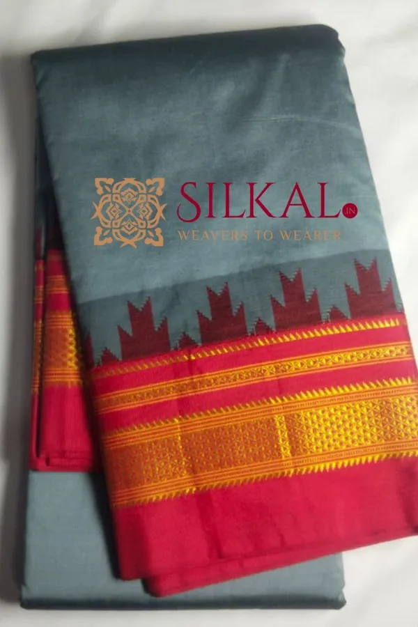 Ilkal_Poly_Cotton_Temple_Gadwal_Plain_Saree_SKL2094
