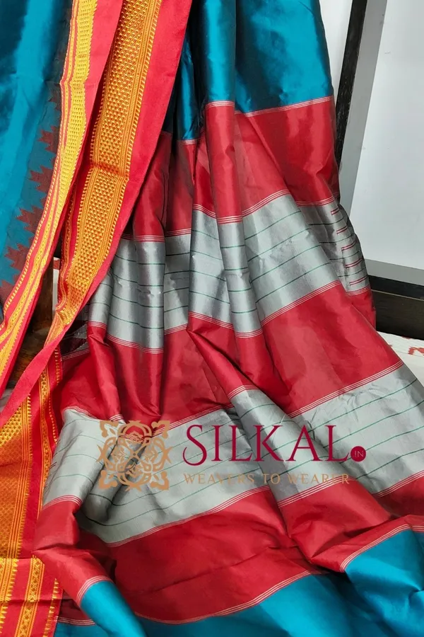 Ilkal_Poly_Cotton_Temple_Gadwal_Plain_Saree_SKL2097