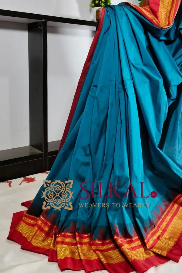 Ilkal_Poly_Cotton_Temple_Gadwal_Plain_Saree_SKL2097