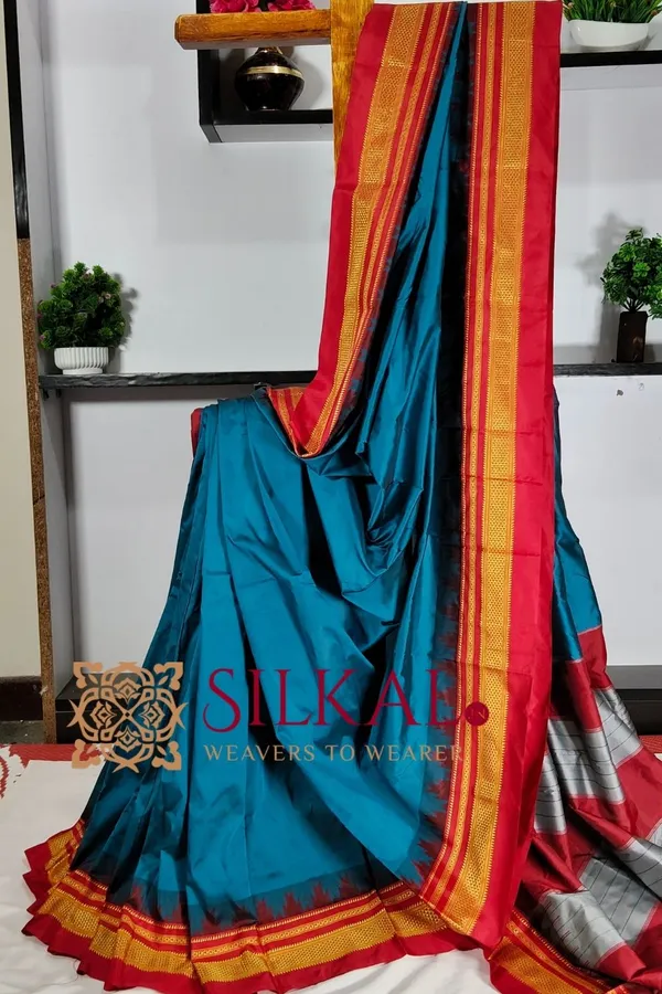 Ilkal_Poly_Cotton_Temple_Gadwal_Plain_Saree_SKL2097