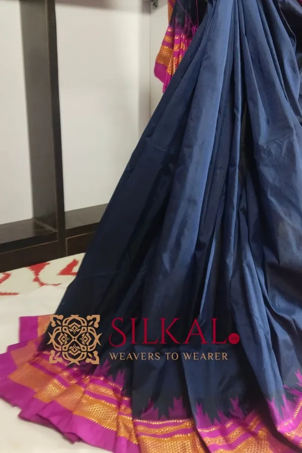 Ilkal_Poly_Cotton_Temple_Gadwal_Plain_Saree_SKL2099