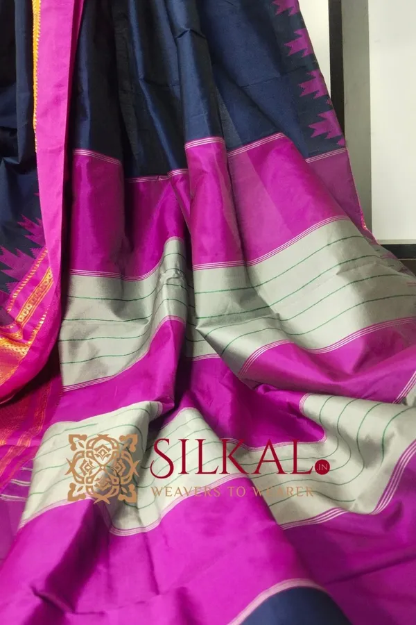 Ilkal_Poly_Cotton_Temple_Gadwal_Plain_Saree_SKL2099