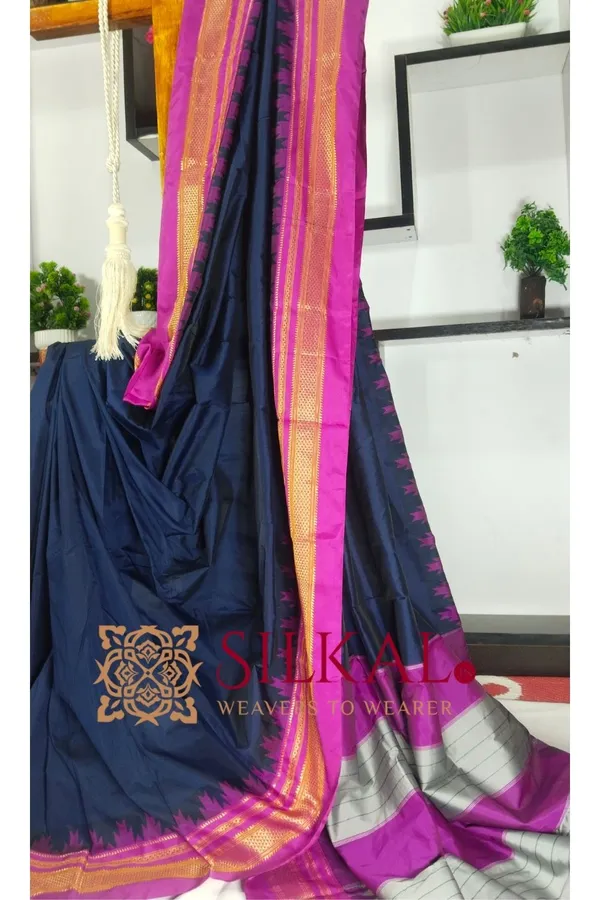 Ilkal_Poly_Cotton_Temple_Gadwal_Plain_Saree_SKL2099