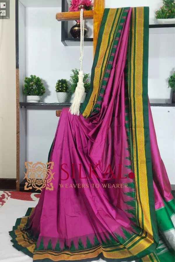 Ilkal_Poly_Cotton_Temple_Gadwal_Plain_Saree_SKL3006