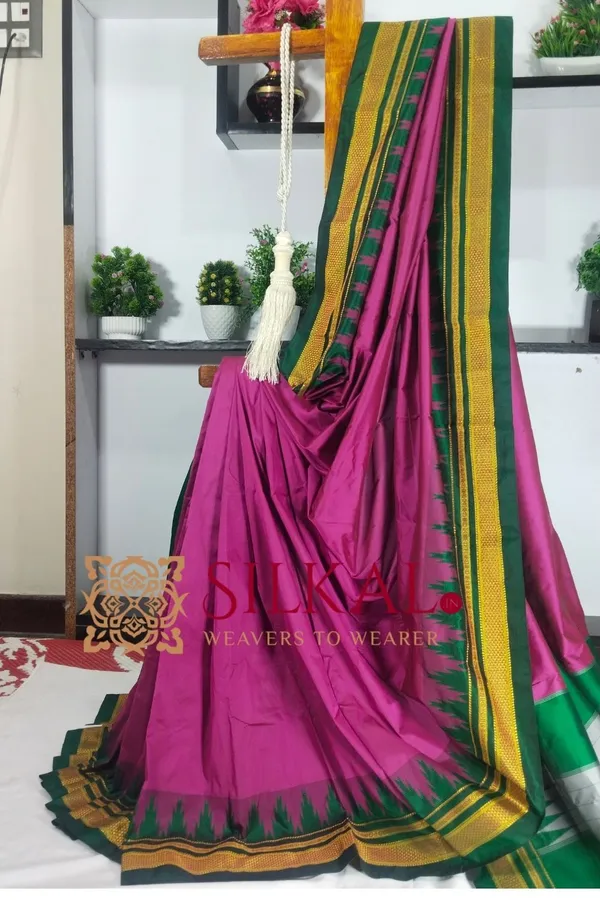 Ilkal_Poly_Cotton_Temple_Gadwal_Plain_Saree_SKL3006