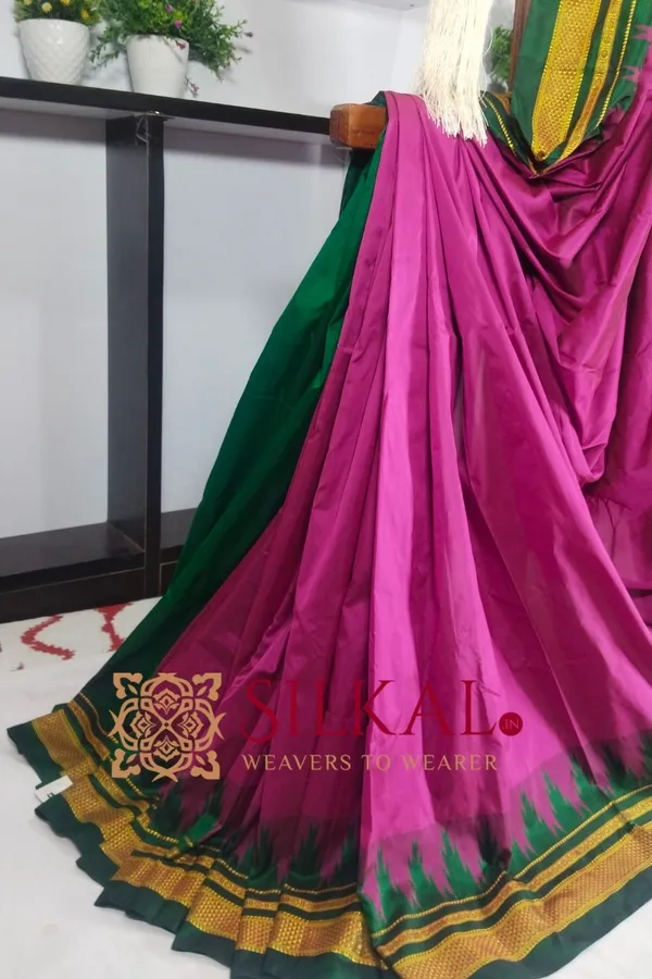 Ilkal_Poly_Cotton_Temple_Gadwal_Plain_Saree_SKL3006