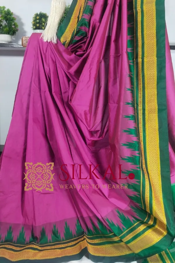 Ilkal_Poly_Cotton_Temple_Gadwal_Plain_Saree_SKL3006