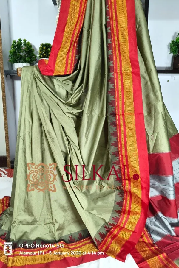 Ilkal_Poly_Cotton_Temple_Gadwal_Plain_Saree_SKL3007