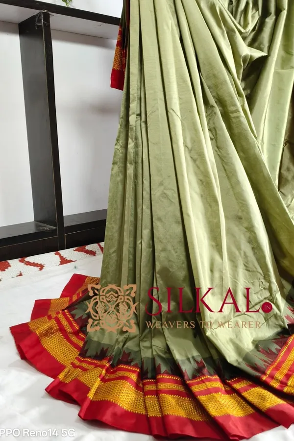 Ilkal_Poly_Cotton_Temple_Gadwal_Plain_Saree_SKL3007