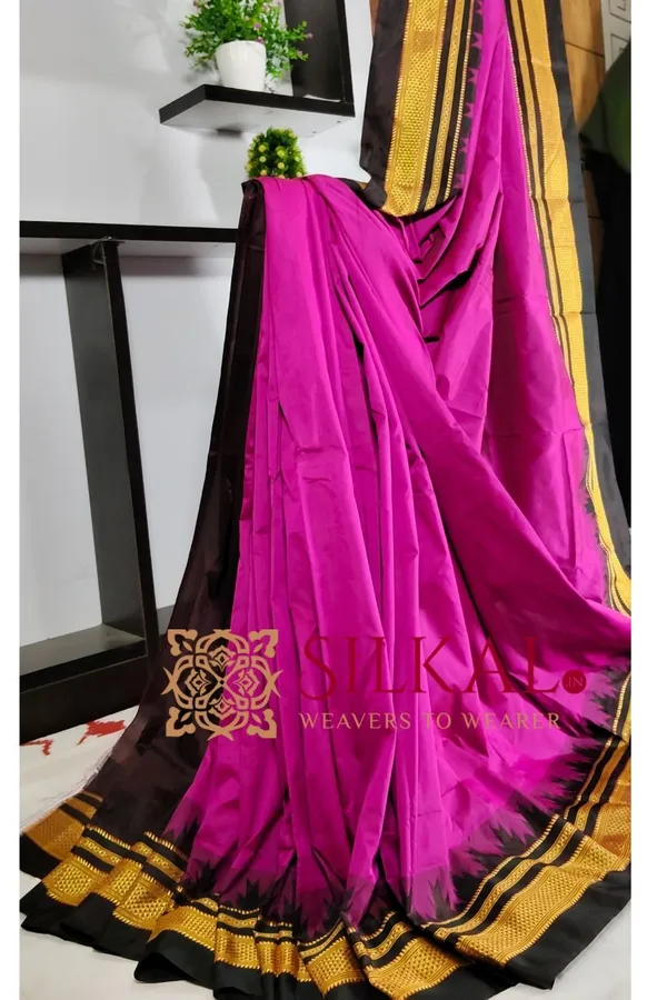 Ilkal_Poly_Cotton_Temple_Gadwal_Plain_Saree_SKL3011