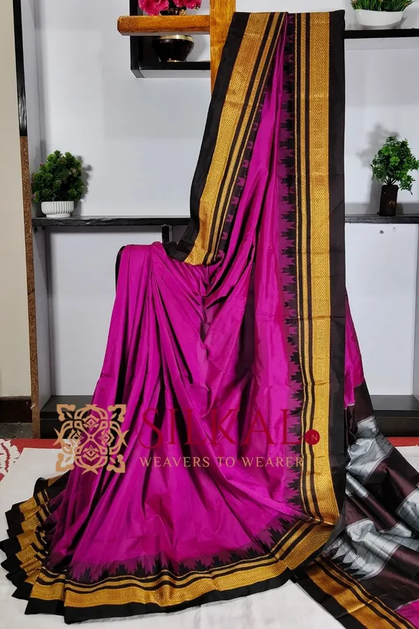 Ilkal_Poly_Cotton_Temple_Gadwal_Plain_Saree_SKL3011