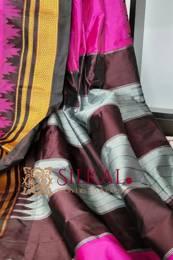 Ilkal_Poly_Cotton_Temple_Gadwal_Plain_Saree_SKL3011