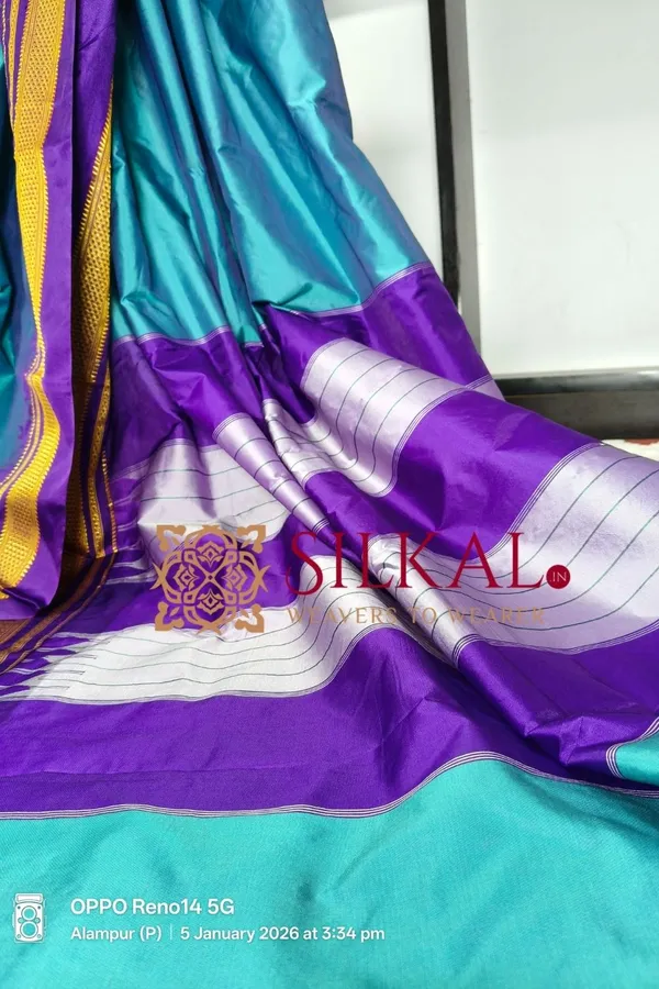 Ilkal_Poly_Cotton_Temple_Gadwal_Plain_Saree_SKL3012