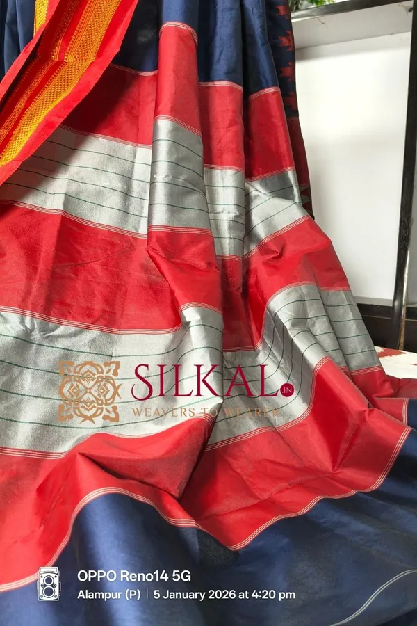 Ilkal_Poly_Cotton_Temple_Gadwal_Plain_Saree_SKL3013