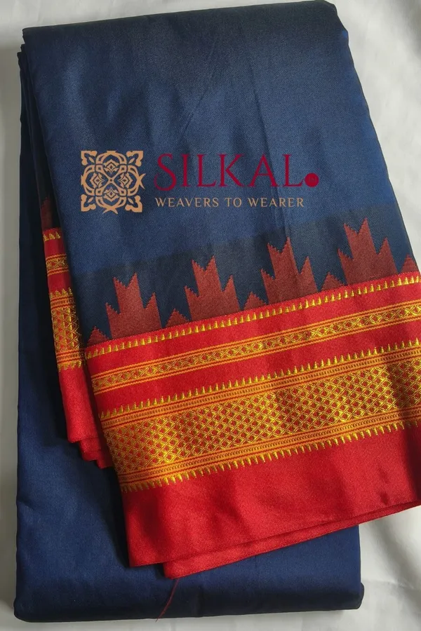 Ilkal_Poly_Cotton_Temple_Gadwal_Plain_Saree_SKL3013
