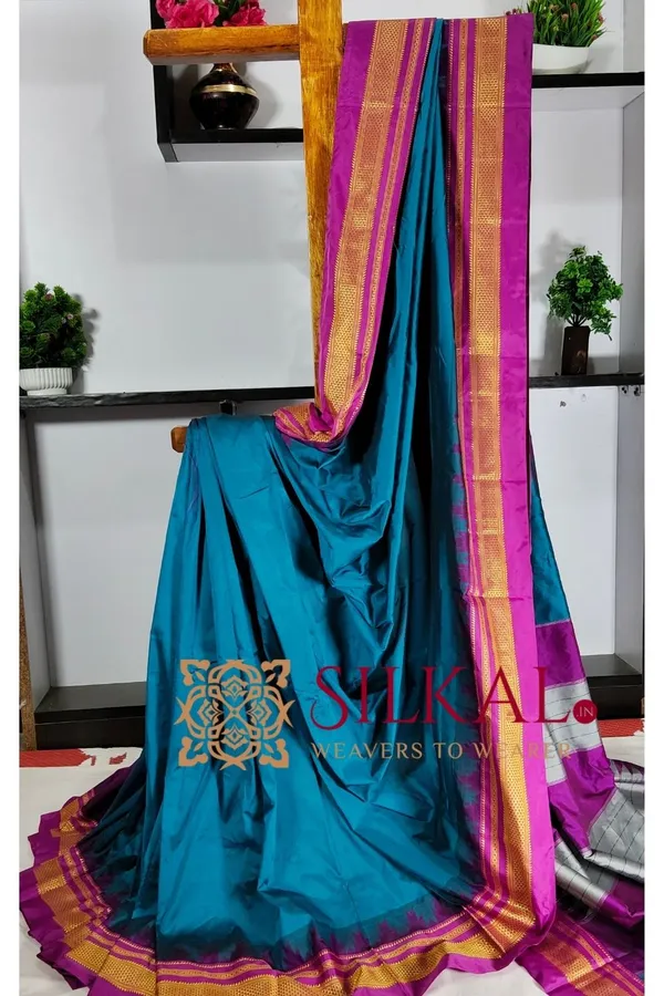 Ilkal_Poly_Cotton_Temple_Gadwal_Plain_Saree_SKL3016