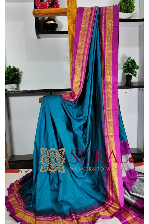 Ilkal_Poly_Cotton_Temple_Gadwal_Plain_Saree_SKL3016
