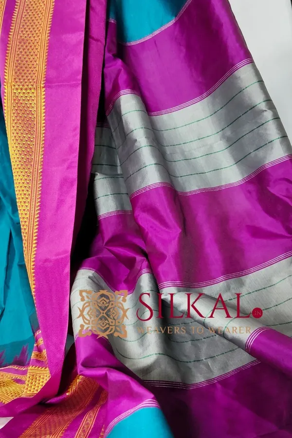 Ilkal_Poly_Cotton_Temple_Gadwal_Plain_Saree_SKL3016