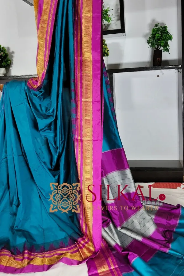 Ilkal_Poly_Cotton_Temple_Gadwal_Plain_Saree_SKL3016