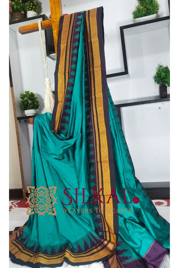 Ilkal_Poly_Cotton_Temple_Gadwal_Plain_Saree_SKL3017