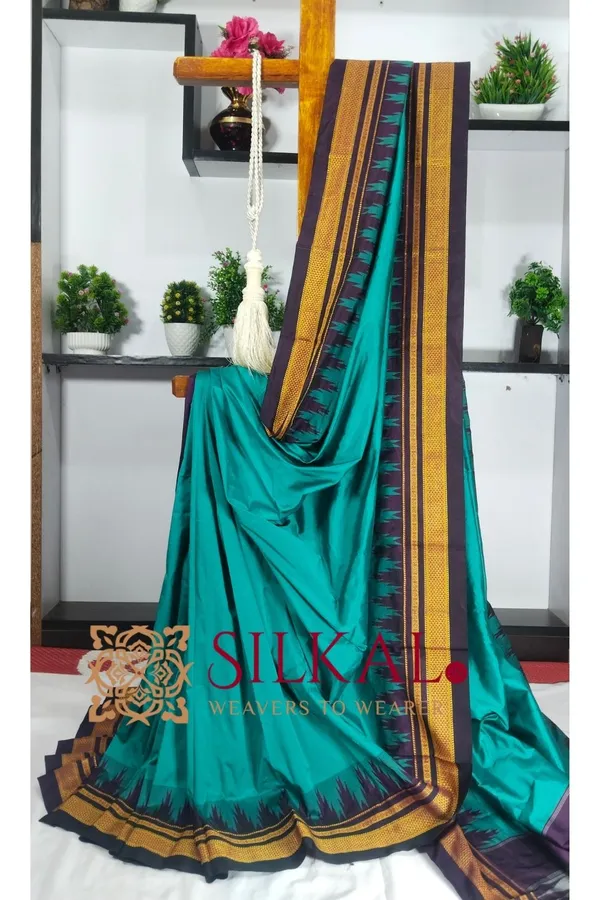 Ilkal_Poly_Cotton_Temple_Gadwal_Plain_Saree_SKL3017