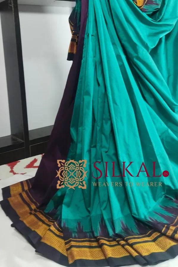 Ilkal_Poly_Cotton_Temple_Gadwal_Plain_Saree_SKL3017