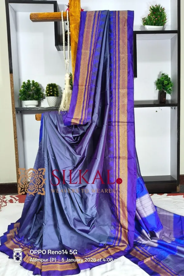 Ilkal_Poly_Cotton_Temple_Gadwal_Plain_Saree_SKL3018
