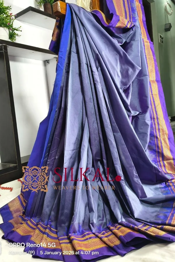 Ilkal_Poly_Cotton_Temple_Gadwal_Plain_Saree_SKL3018