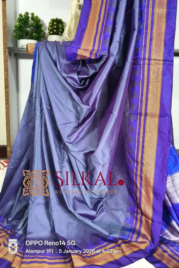 Ilkal_Poly_Cotton_Temple_Gadwal_Plain_Saree_SKL3018