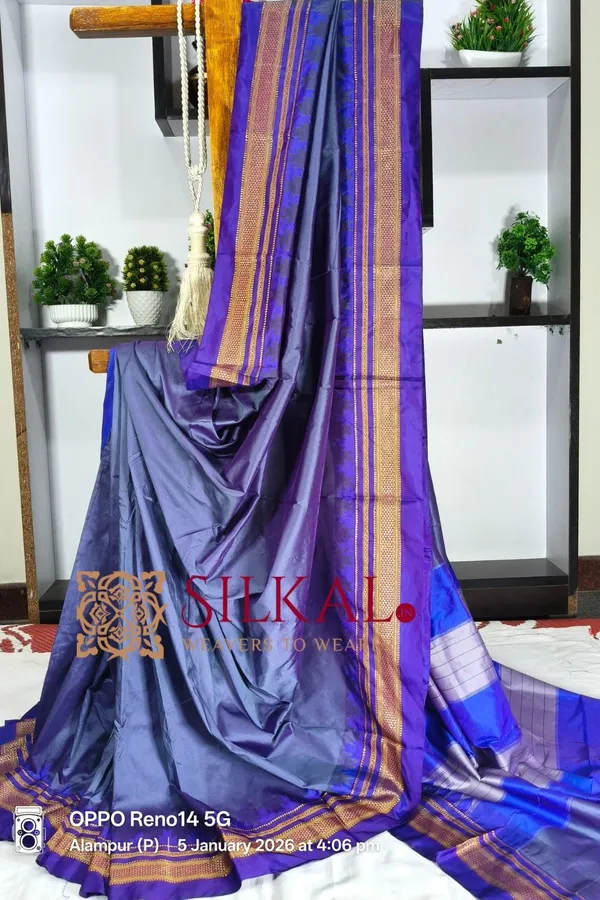 Ilkal_Poly_Cotton_Temple_Gadwal_Plain_Saree_SKL3018
