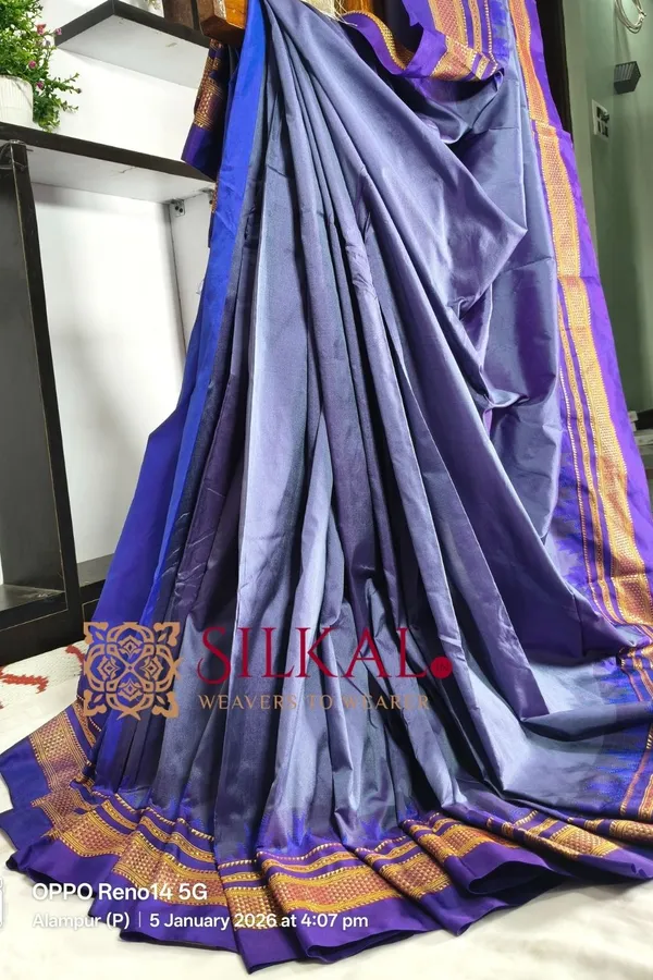 Ilkal_Poly_Cotton_Temple_Gadwal_Plain_Saree_SKL3018