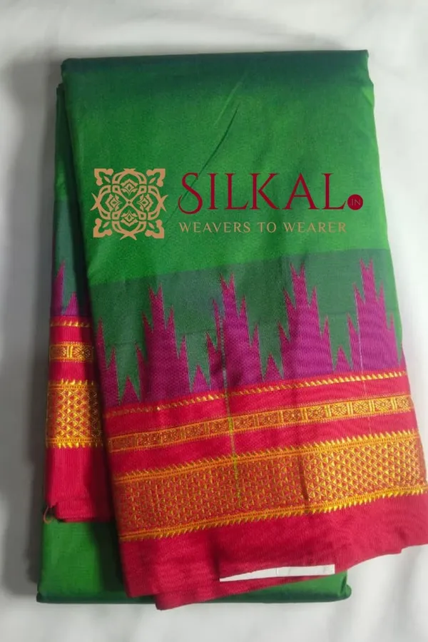 Ilkal_Poly_Cotton_Temple_Gadwal_Plain_Saree_SKL3019