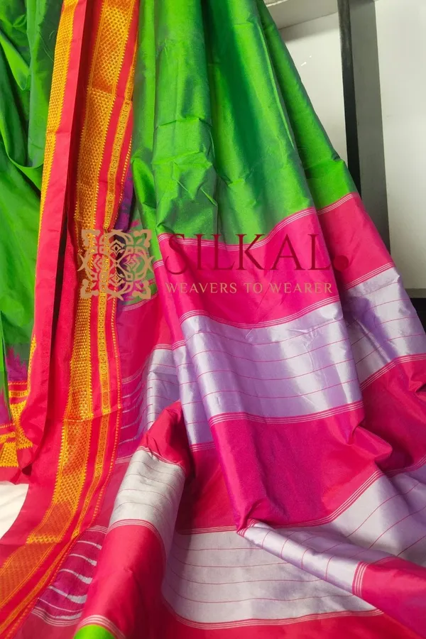 Ilkal_Poly_Cotton_Temple_Gadwal_Plain_Saree_SKL3019