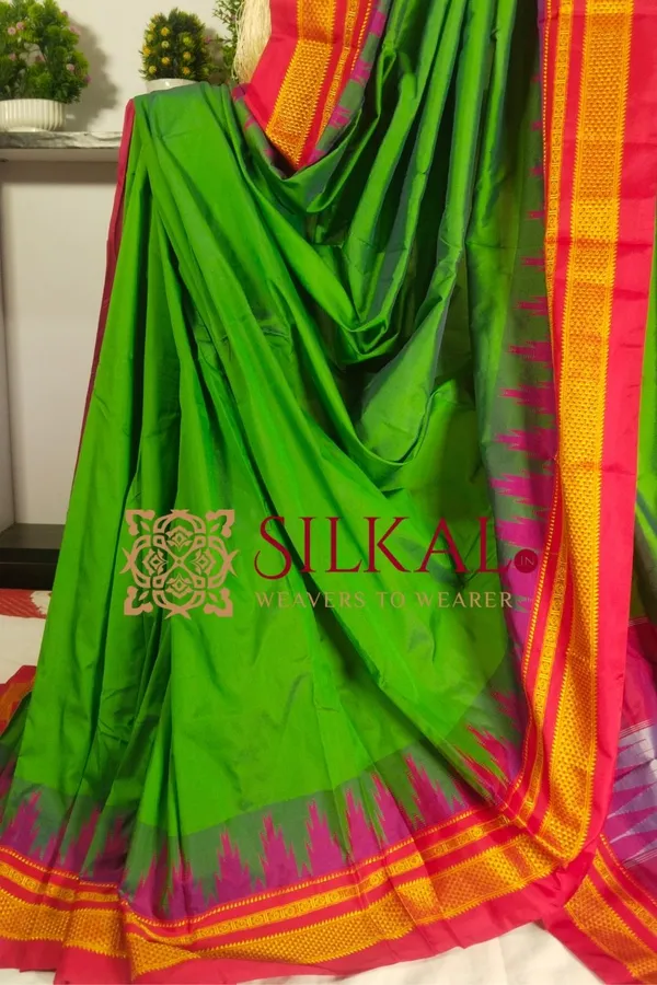 Ilkal_Poly_Cotton_Temple_Gadwal_Plain_Saree_SKL3019