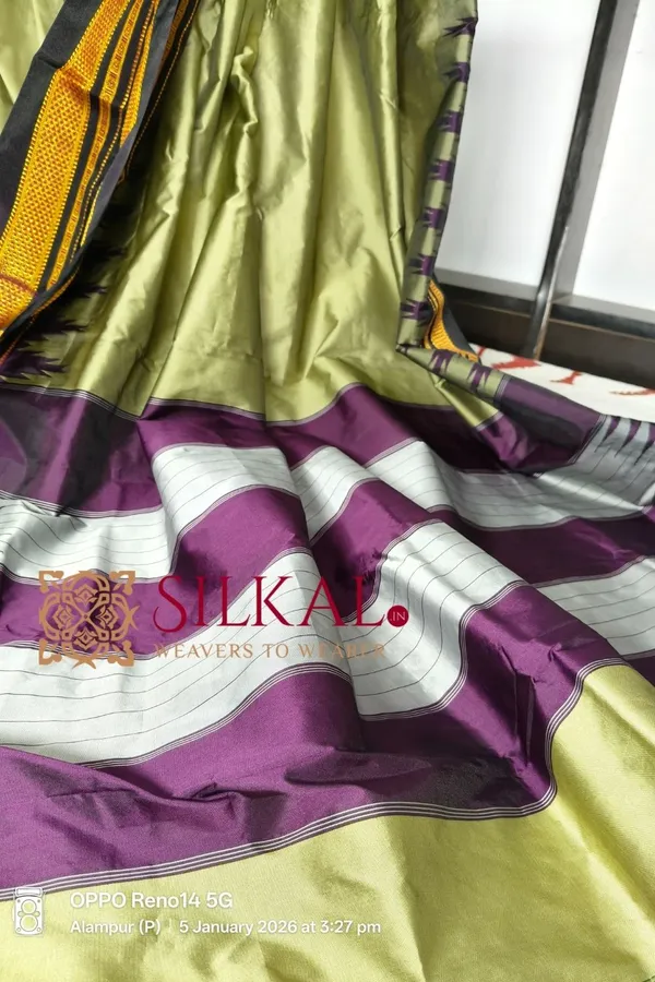 Ilkal_Poly_Cotton_Temple_Gadwal_Plain_Saree_SKL3020