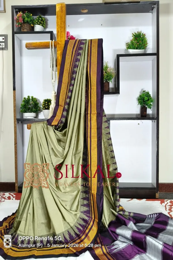 Ilkal_Poly_Cotton_Temple_Gadwal_Plain_Saree_SKL3020