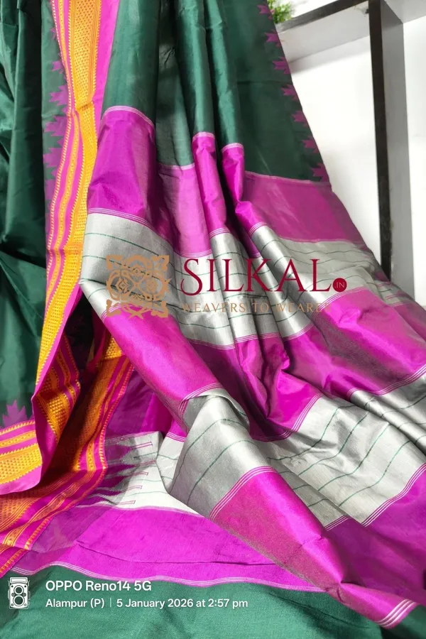 Ilkal_Poly_Cotton_Temple_Gadwal_Plain_Saree_SKL3024
