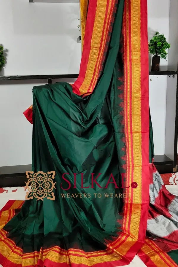 Ilkal_Poly_Cotton_Temple_Gadwal_Plain_Saree_SKL3025