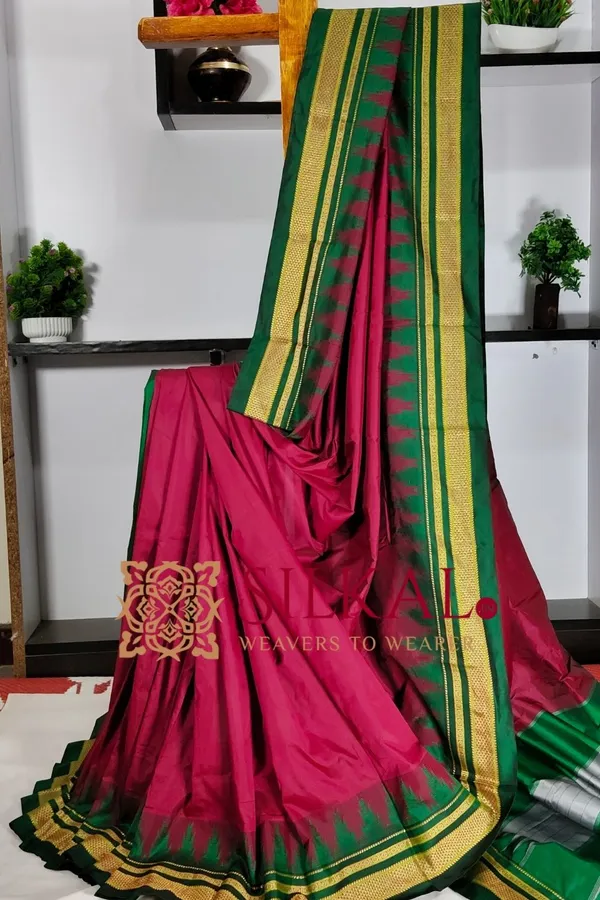 Ilkal_Poly_Cotton_Temple_Gadwal_Plain_Saree_SKL3031