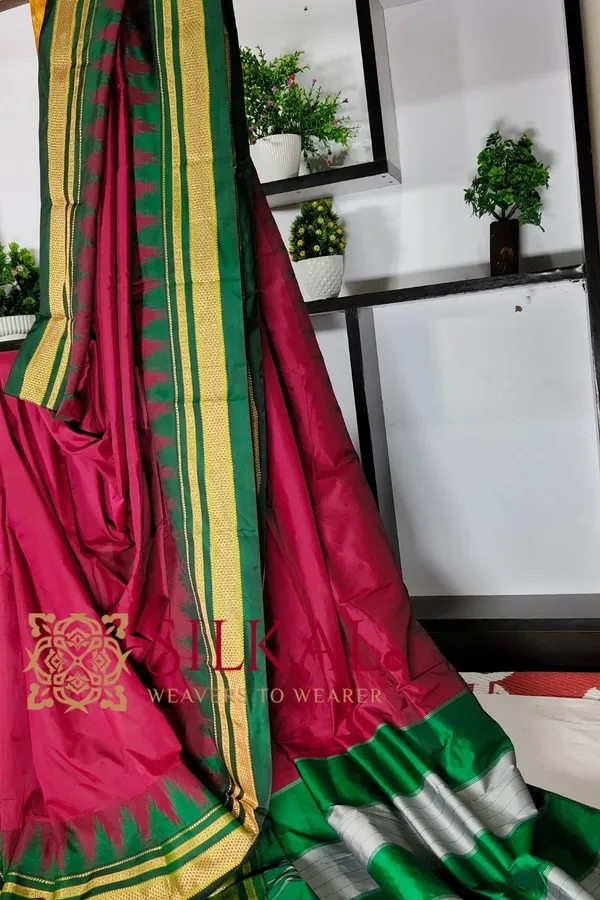 Ilkal_Poly_Cotton_Temple_Gadwal_Plain_Saree_SKL3031