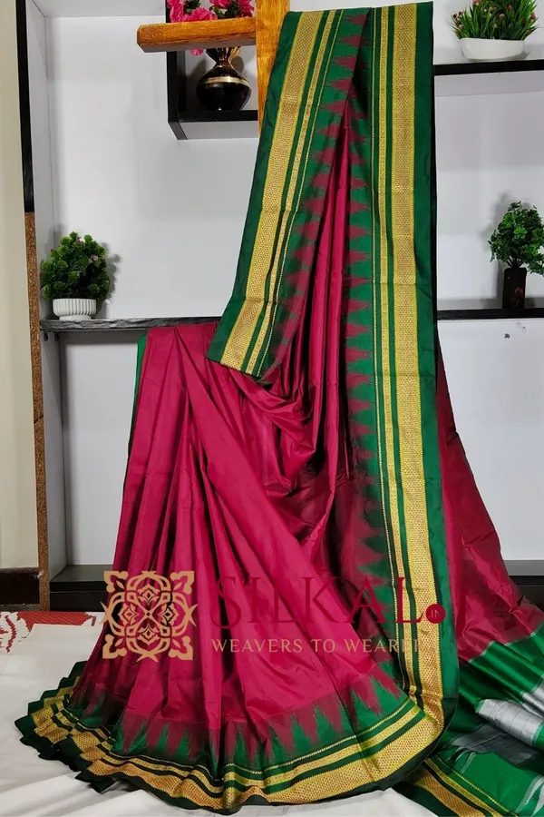 Ilkal_Poly_Cotton_Temple_Gadwal_Plain_Saree_SKL3031