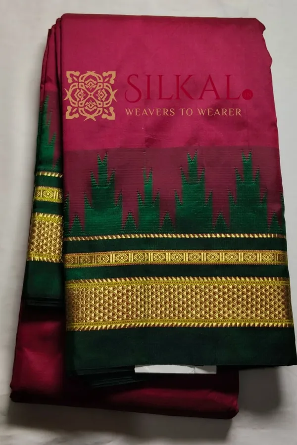 Ilkal_Poly_Cotton_Temple_Gadwal_Plain_Saree_SKL3031