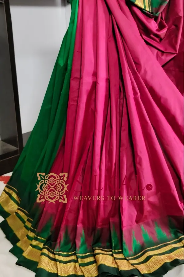 Ilkal_Poly_Cotton_Temple_Gadwal_Plain_Saree_SKL3031