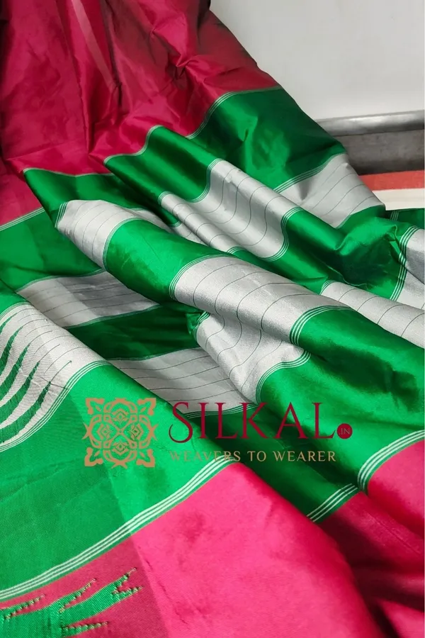 Ilkal_Poly_Cotton_Temple_Gadwal_Plain_Saree_SKL3031