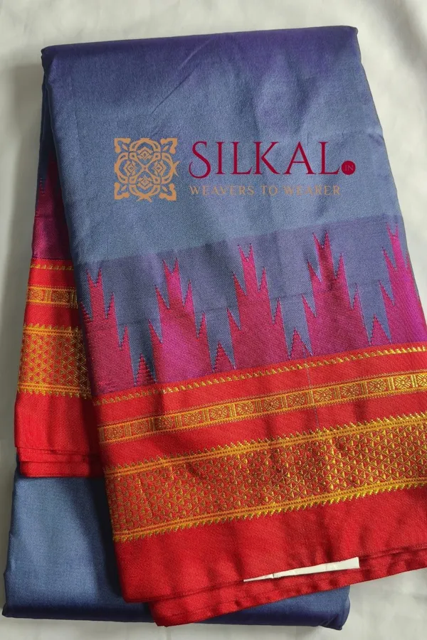 Ilkal_Poly_Cotton_Temple_Gadwal_Plain_Saree_SKL3032
