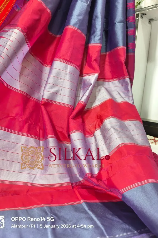 Ilkal_Poly_Cotton_Temple_Gadwal_Plain_Saree_SKL3032